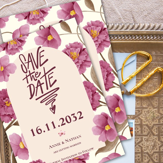 Pink Florals Pretty Frame Wedding Save the Date  (Pink Florals Pretty Frame Wedding Save the Date Invitation)
