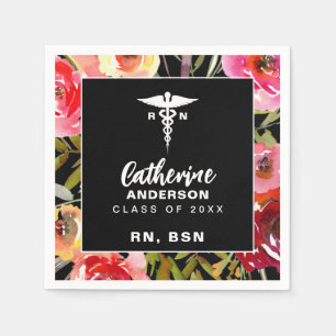 Pink Florals RN BSN Nurse Napkin