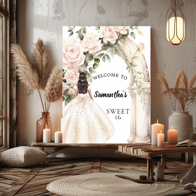Pink florals roses arch Sweet 16 welcome Poster (Creator Uploaded)