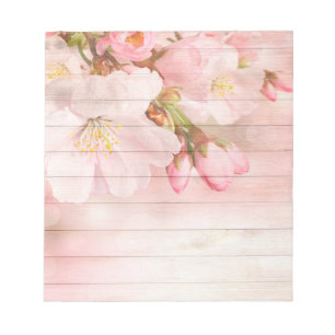 Pink florals rustic wooden Wall cherry Notepad
