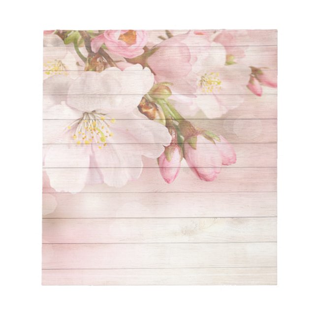Pink florals rustic wooden Wall cherry Notepad (Front)