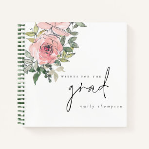 Pink Florals Wishes for Grad Graduation Guest Book
