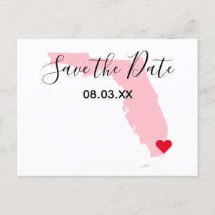 Pink Florida Red Heart Save the Date Announcement Postcard