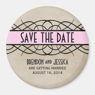 Pink Flourish Border Save the Date Magnet
