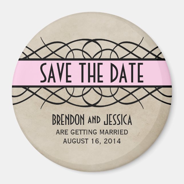 Pink Flourish Border Save the Date Magnet (Front)