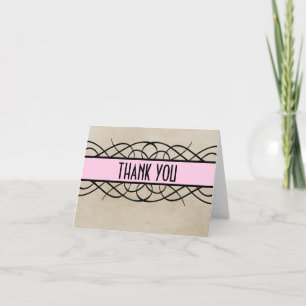 Pink Flourish Border Thank You Card