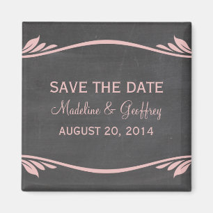 Pink Flourish Chalkboard Save the Date Magnet