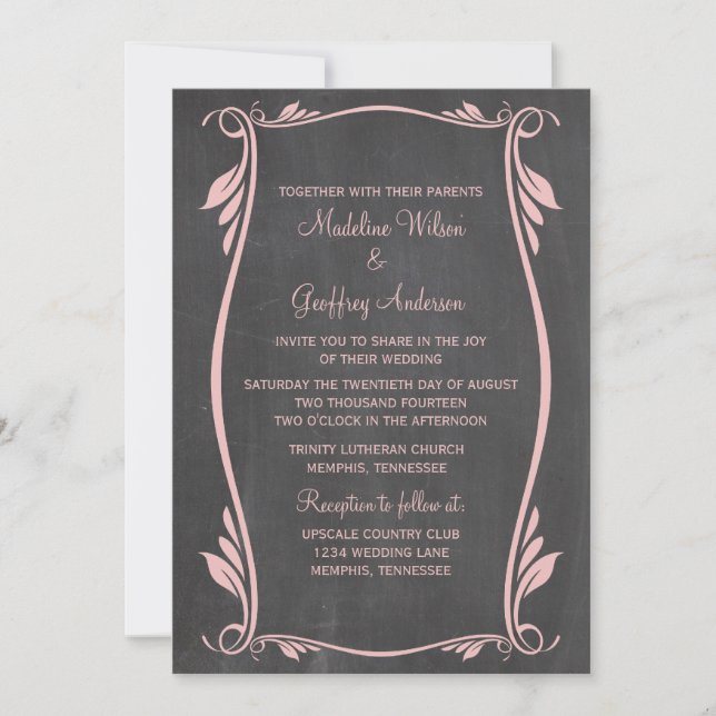Pink Flourish Chalkboard Wedding Invite (Front)