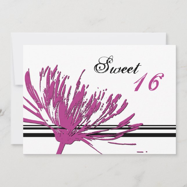 Pink Flower 16th Birthday Party Invitation Cards (Front)