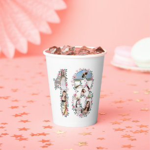 Pink Flower 18th Birthday Girl Photo Collage White Paper Cups