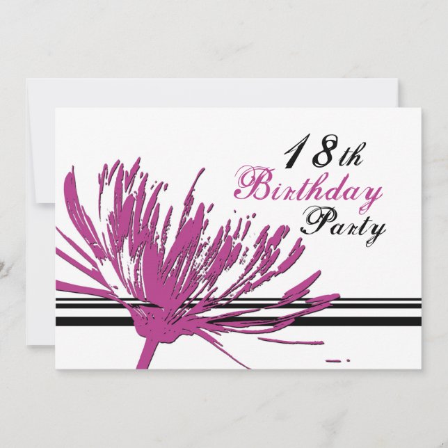 Pink Flower 18th Birthday Party Invitation Cards (Front)