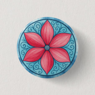Pink flower 3 cm round badge