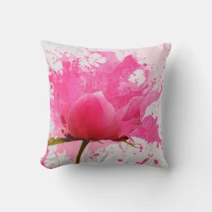 Pink Flower Abstract Paint Splatter Cushion