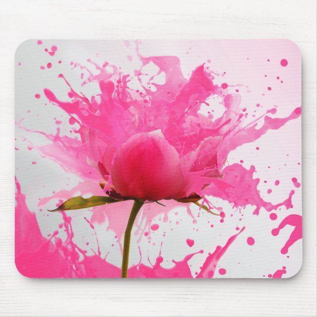 Pink Flower Abstract Paint Splatter Mouse Mat (Front)