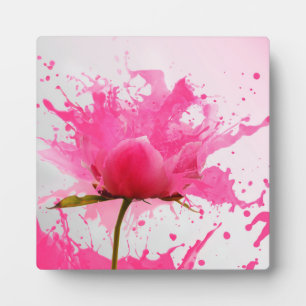Pink Flower Abstract Paint Splatter Plaque