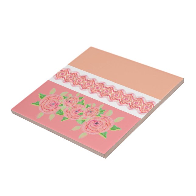 Pink flower accented and peach tile (Side)