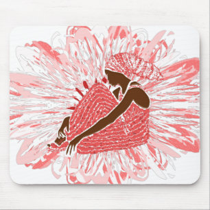 pink Flower African Head Wrap on a Black Woman Mouse Mat