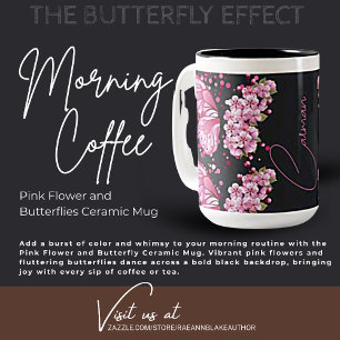 Pink Flower and Butterflies Ceramic Mug