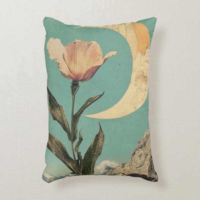 Pink Flower and Crescent Moon Decorative Cushion (Front(Vertical))