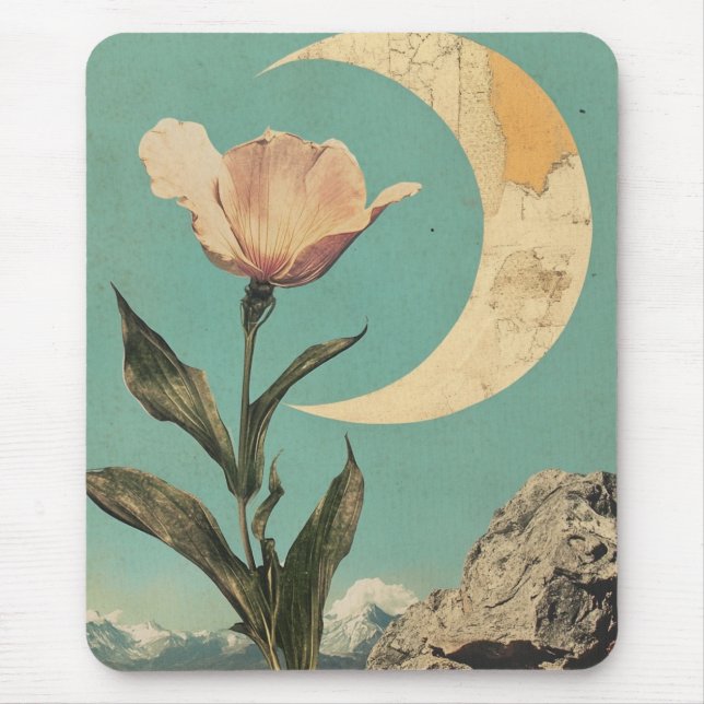 Pink Flower and Crescent Moon Mouse Mat (Front)