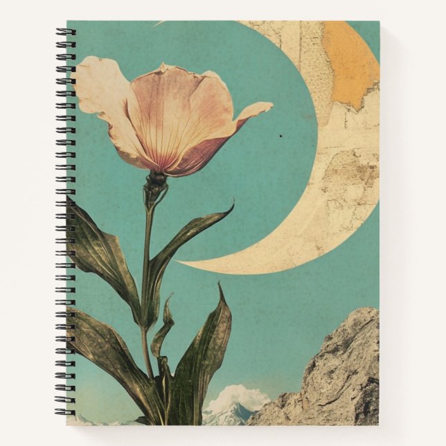 Pink Flower and Crescent Moon Notebook (Front)