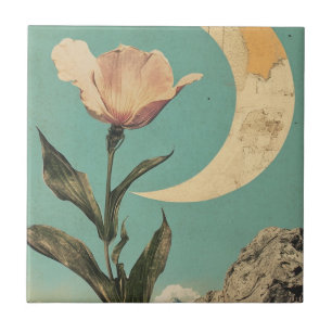 Pink Flower and Crescent Moon Tile