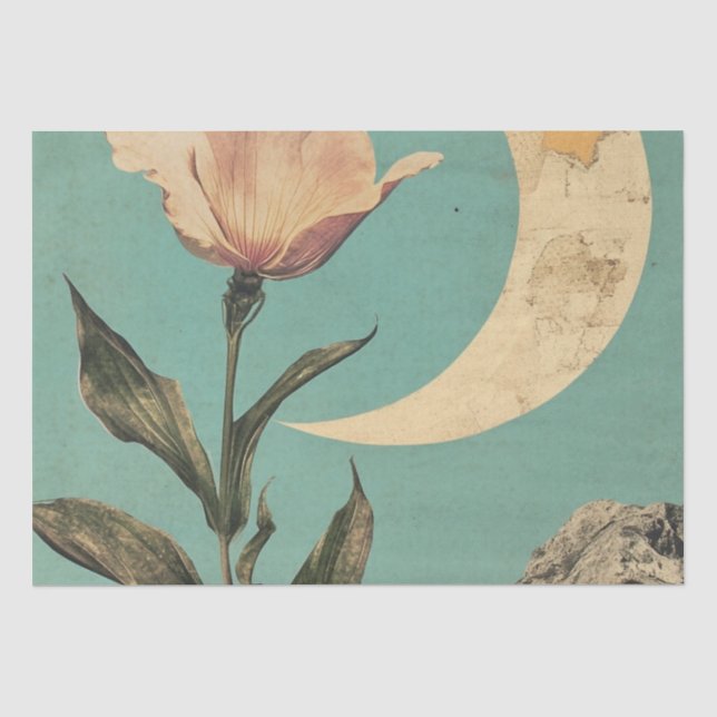 Pink Flower and Crescent Moon Tissue Paper (Front)