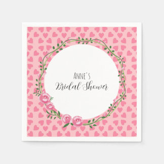 Pink flower and heart bridal shower Paper Napkin