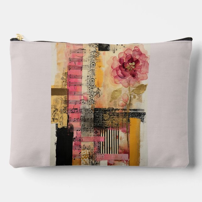 Pink Flower And Music Notes Accessory Pouch (Front)