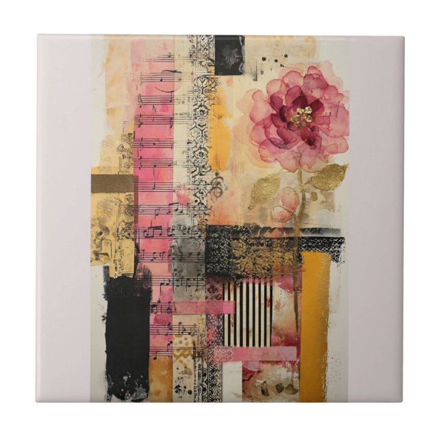 Pink Flower And Music Notes Tile (Front)