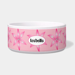 Pink Flower Any Name Dog Bowl