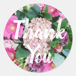 Pink Flower Arrangement Bouquet Thank You Classic Round Sticker
