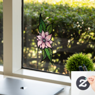 Pink Flower Art Floral Design inked flowers        Window Cling