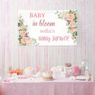 pink flower baby in bloom baby girl shower banner