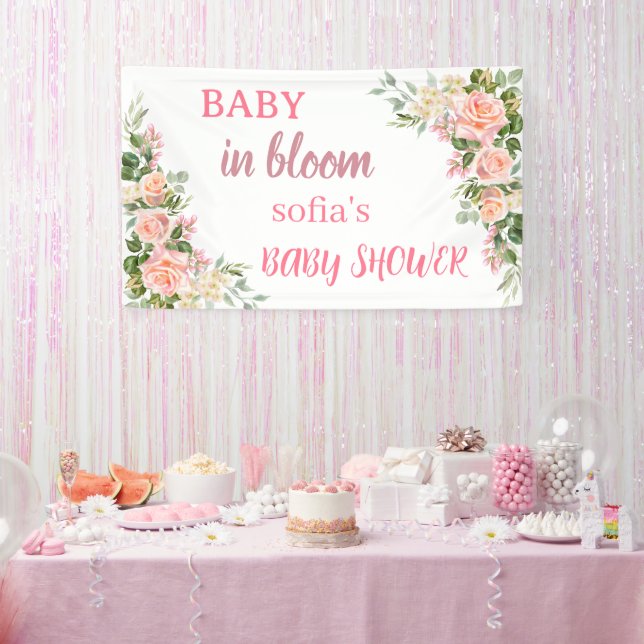 pink flower baby in bloom baby girl shower banner (Party)