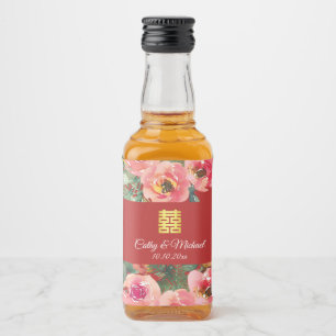 Pink flower background double happiness symbol liquor bottle label