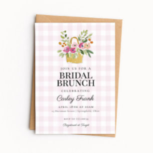 Pink Flower Basket Bridal Shower Brunch Invitation