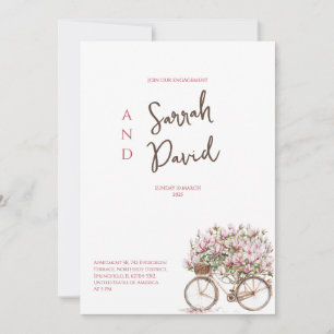 Pink flower bicycle engagement party invitations