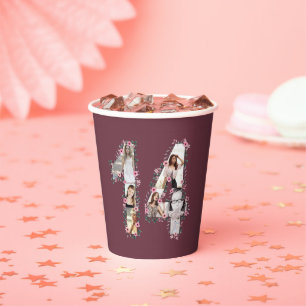 Pink Flower Big 14th Birthday Girl Photo Collage Paper Cups