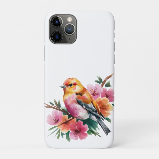 Pink Flower Bird Case-Mate iPhone Case (Back)