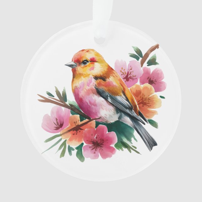 Pink Flower Bird Ornament (Front)