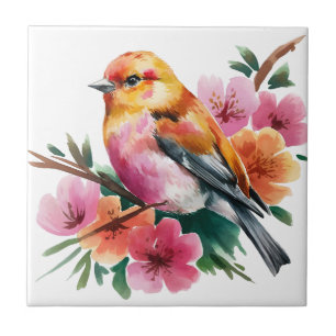 Pink Flower Bird Tile