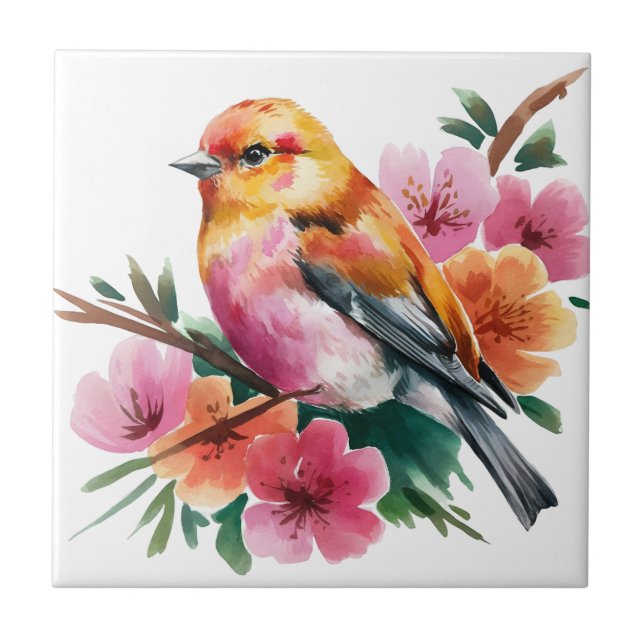 Pink Flower Bird Tile (Front)