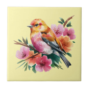 Pink Flower Bird Tile
