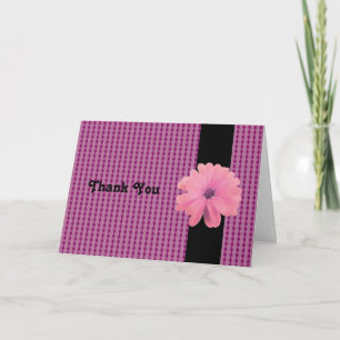 Pink Flower Black Ribbon Thank You Card