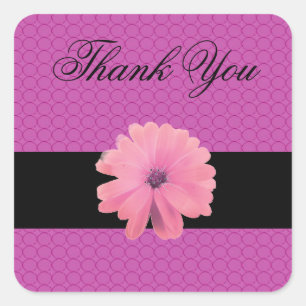 Pink Flower Black Ribbon Thank You Square Sticker