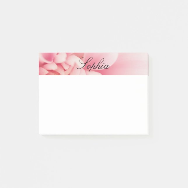 Pink Flower & Black Script Name Post-it Notes (Front)