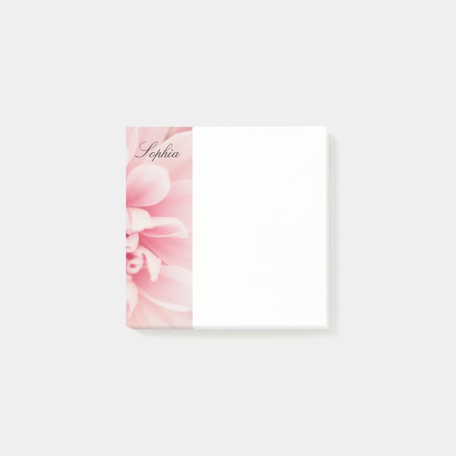 Pink Flower & Black Script Name, Vs 2 Post-it Notes (Front)