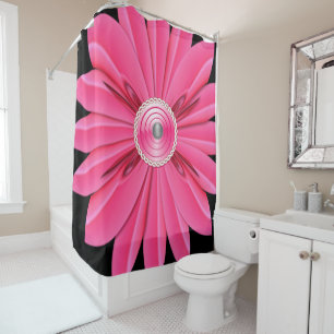 pink flower black showercurtain shower curtain
