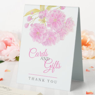 Pink flower blossom wedding sign cards and gifts